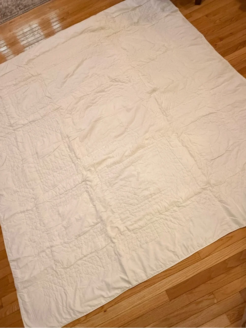 Cream & Lace Crochet Flowers 9 Patchwork Quilted Bedspread Vintage Cotton